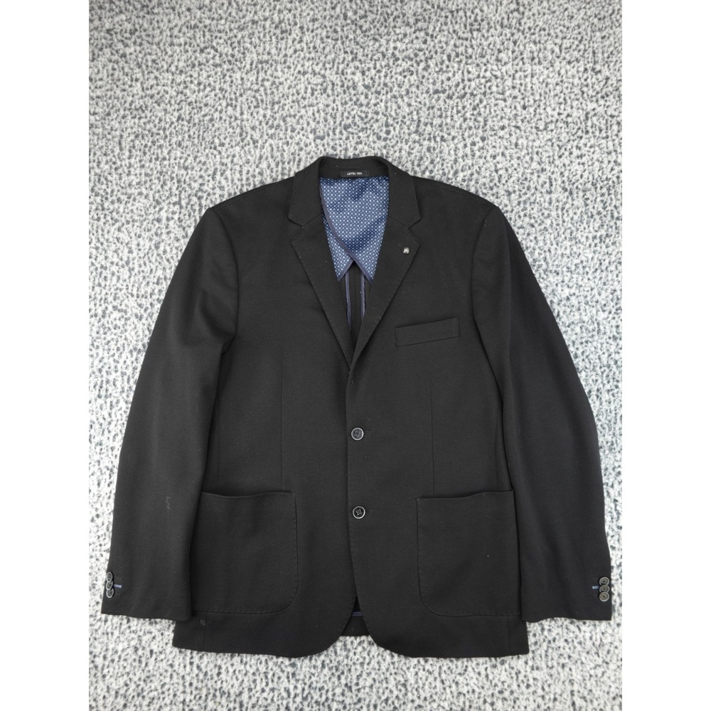 Level Ten Blazer Mens Size 42 Black Good Textured Two Button Patch Pocket Jacket